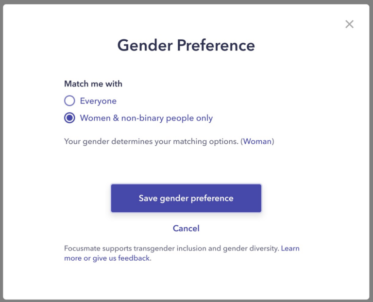 Gender Inclusion at Focusmate